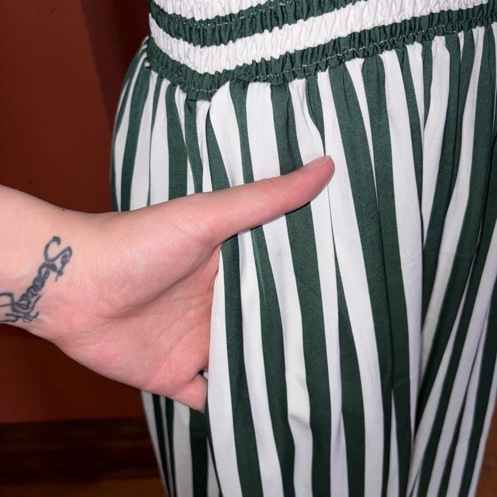 NWOT-Summersalt Green and White Striped Smocked Maxi Dress - Picture 5 of 8